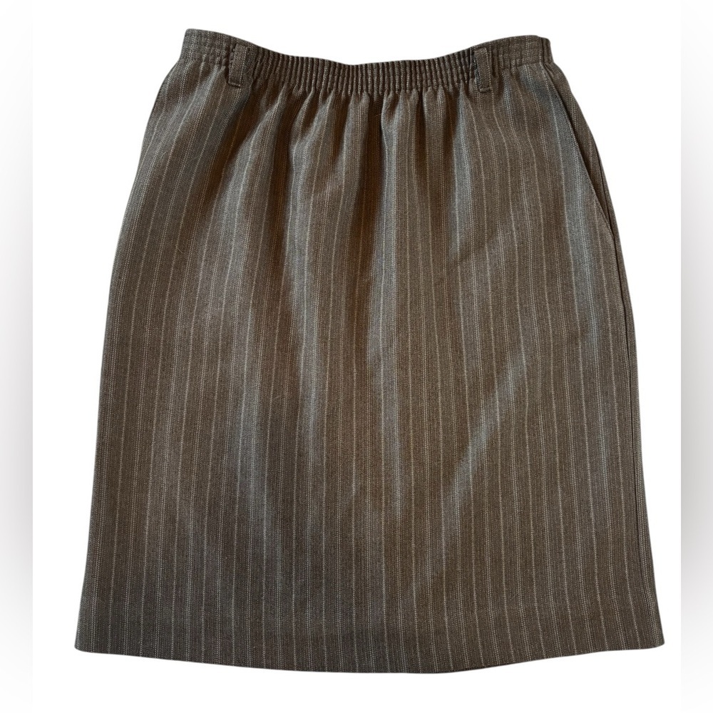 Alfred Dunner Brown Pinstripe Midi Skirt Women’s Size 12 Made in USA